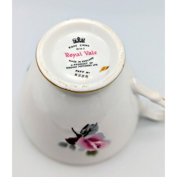 Royal Vale Large Pink Rose With Purple Leaf China Tea Cup and Saucer, England - Picture 6 of 7